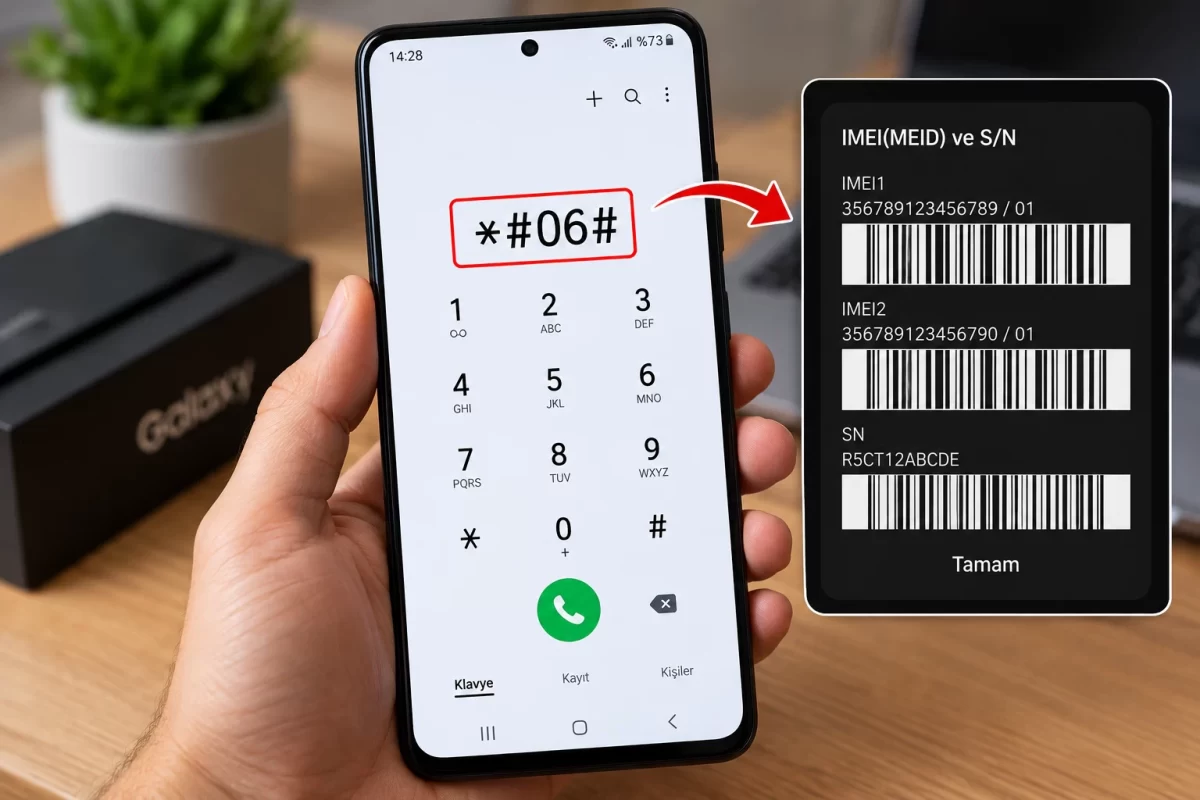 Android telefonda *#06# kodu çevrilerek IMEI numaralarının görüntülenmesi