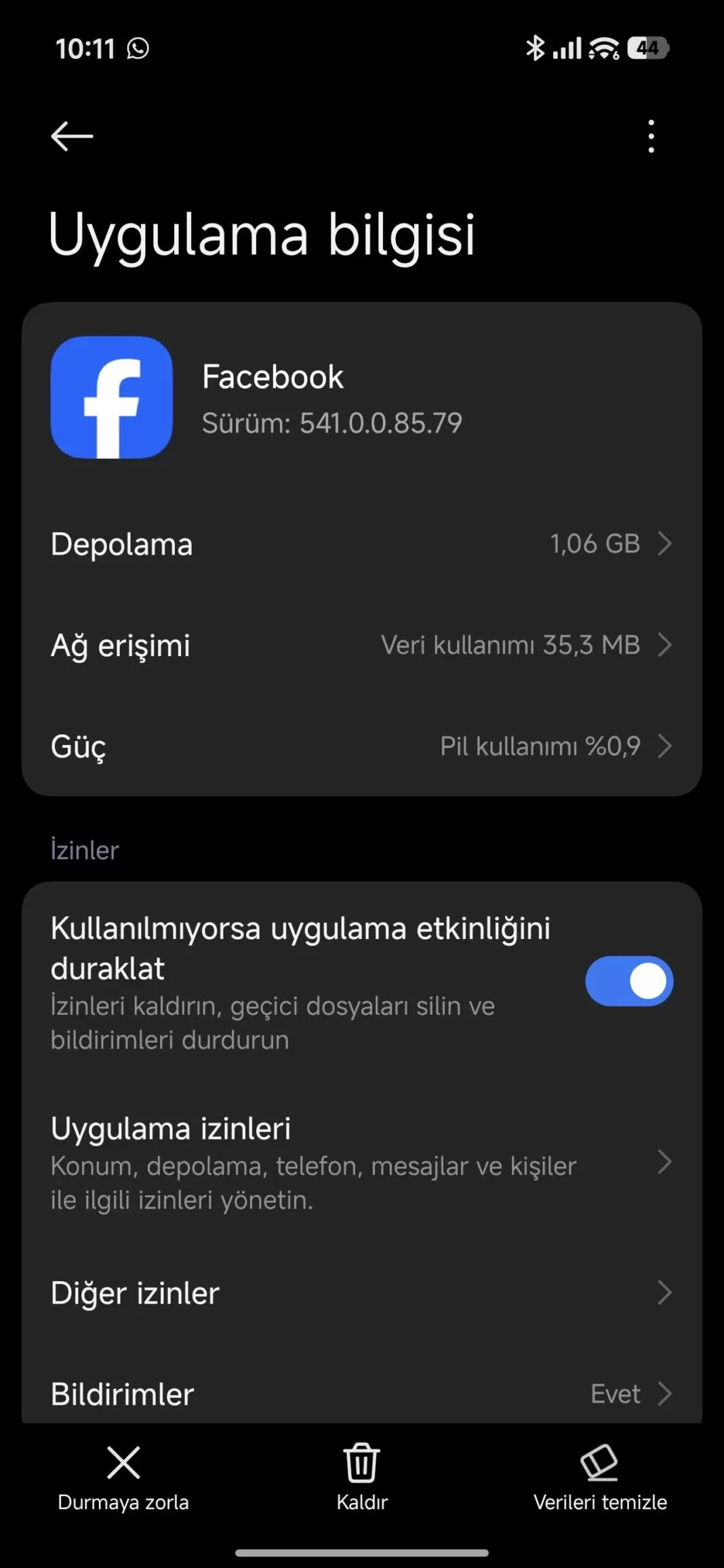 Android uygulama bilgisi ekranında durmaya zorlama seçeneği