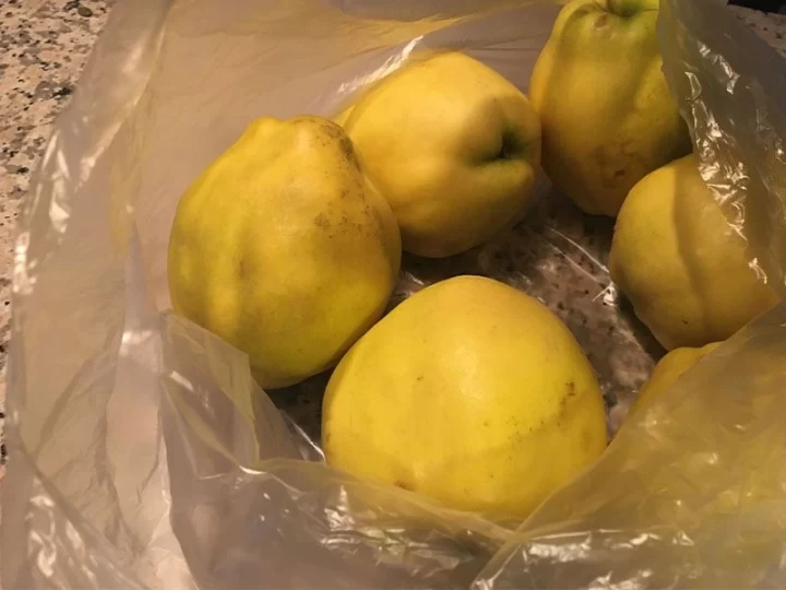 Plastik torba içinde sarı ayvalar