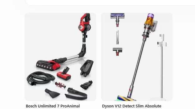 Bosch Unlimited 7 ProAnimal ve Dyson V12 Detect Slim süpürgeler ve aparatları