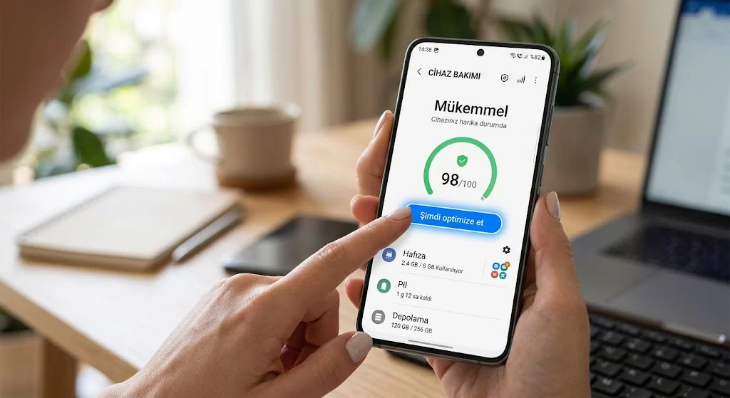 Telefonda Cihaz Bakımı ekranını kullanan bir kişi