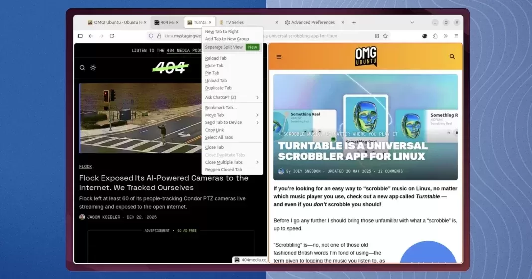 Firefox tarayıcısında iki farklı web sayfasının yan yana görüntülendiği ekran.