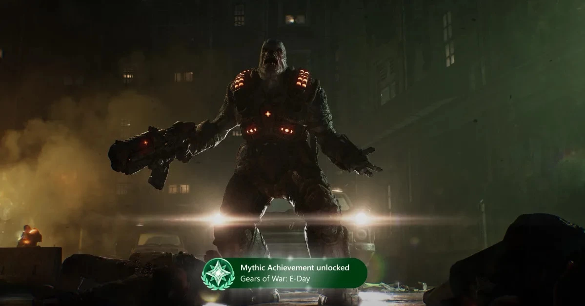 Gears of War: E-Day sahnesinde Mythic Achievement’ın açıldığını gösteren bildirim.