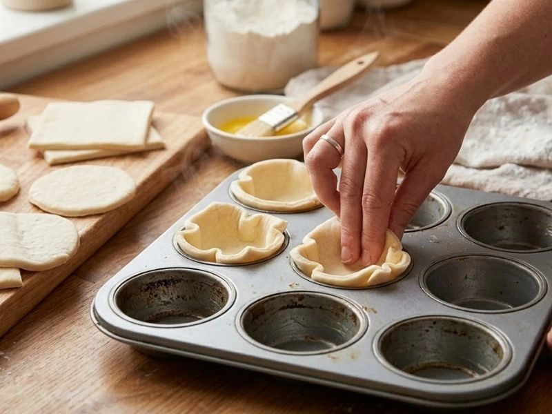 Hamur parçalarının muffin kalıbındaki yuvalara yerleştirilmesi
