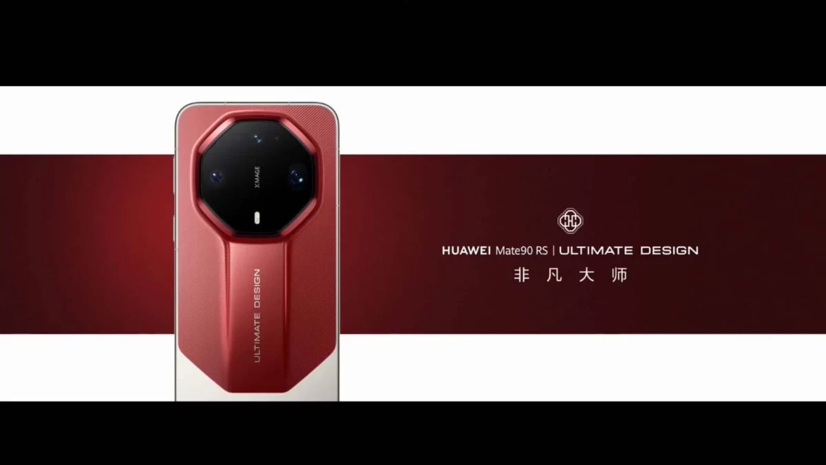 Kırmızı Huawei Mate 90 RS Ultimate Design modelinin tanıtım görseli