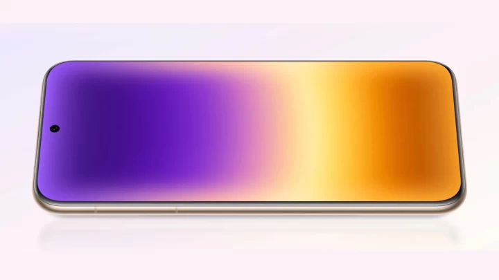 Huawei Pura 90 Plus’ın mor ve turuncu tonlarda görünen ekranı