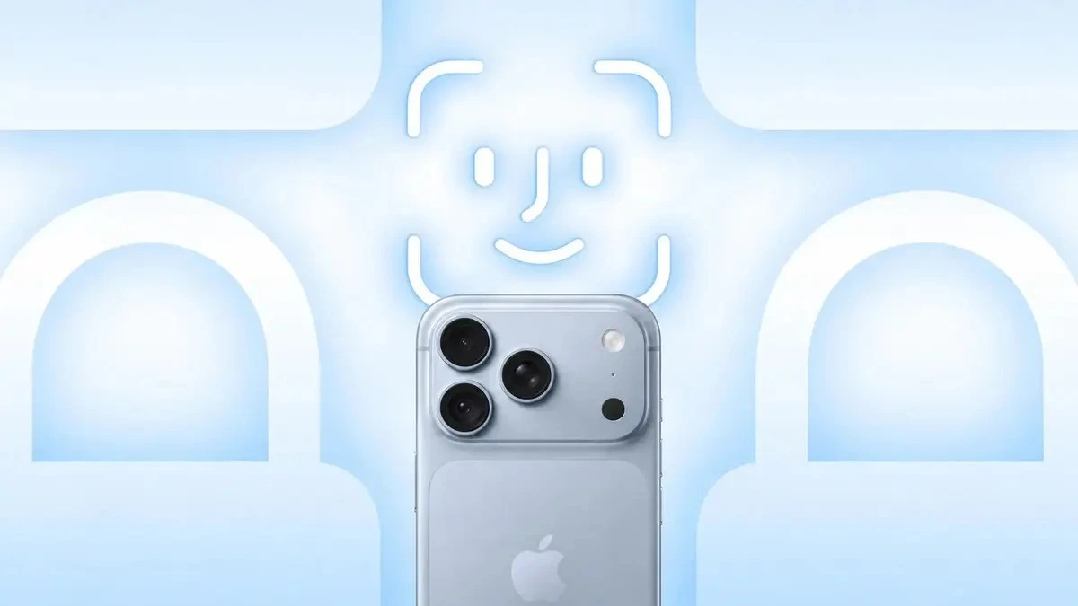 Face ID simgesi önünde arka yüzü görünen iPhone