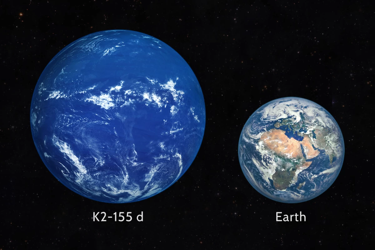 K2-155 d gezegeni ile Dünya'nın boyutlarını karşılaştıran illüstrasyon