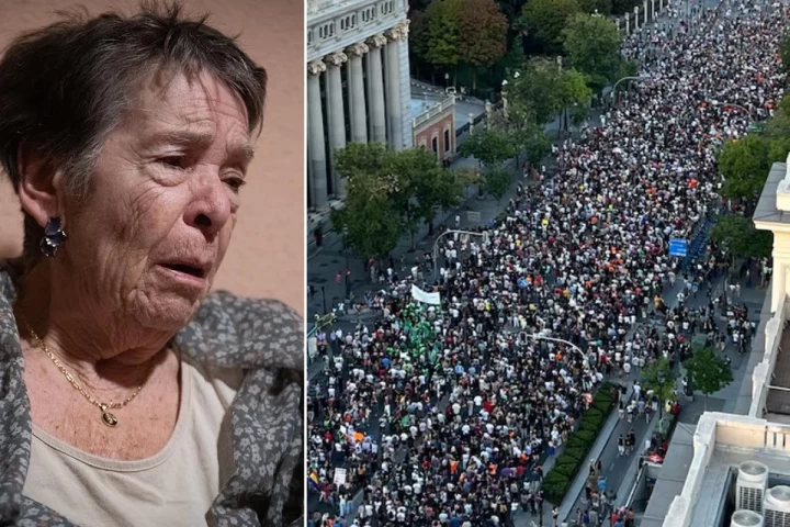 Mari Carmen Abascal’ın portresi ile kalabalık bir yürüyüşü gösteren yan yana iki fotoğraf