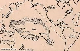 Pasifik Okyanusu’nda Mu kıtasının bulunduğunu öne süren şematik harita
