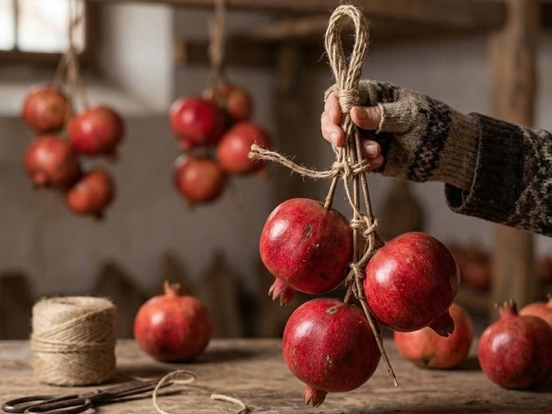 Kendir ipine bağlanmış nar demeti