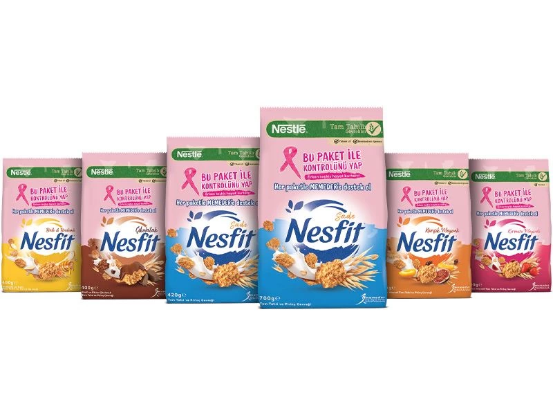 Pembe Kurdele mesajı taşıyan farklı çeşitlerde NESFIT paketleri