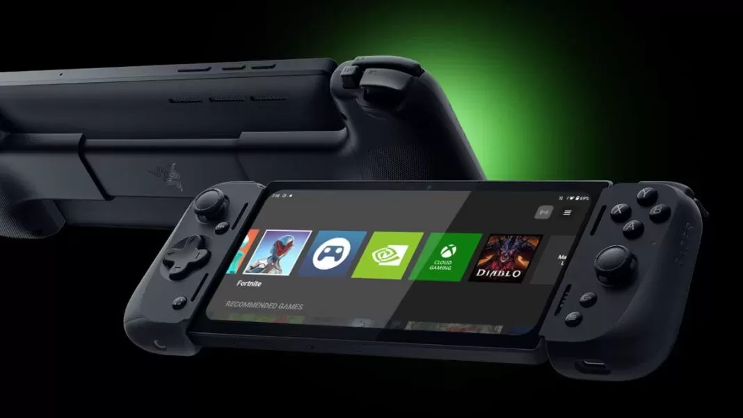 Ekranında oyun simgeleri bulunan Razer Edge el konsolu