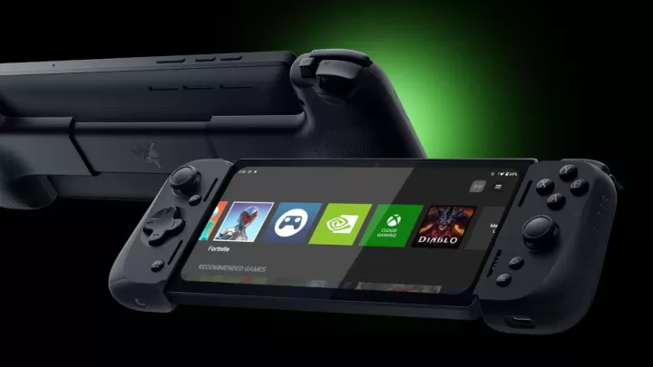 Ekranında oyun simgeleri bulunan Razer Edge el konsolu