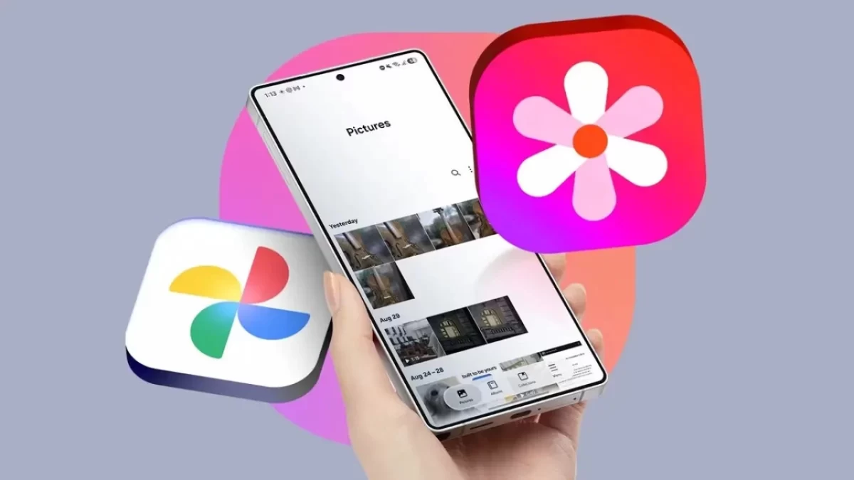 Samsung Galeri ve Google Fotoğraflar uygulama simgeleriyle gösterilen telefon ekranı