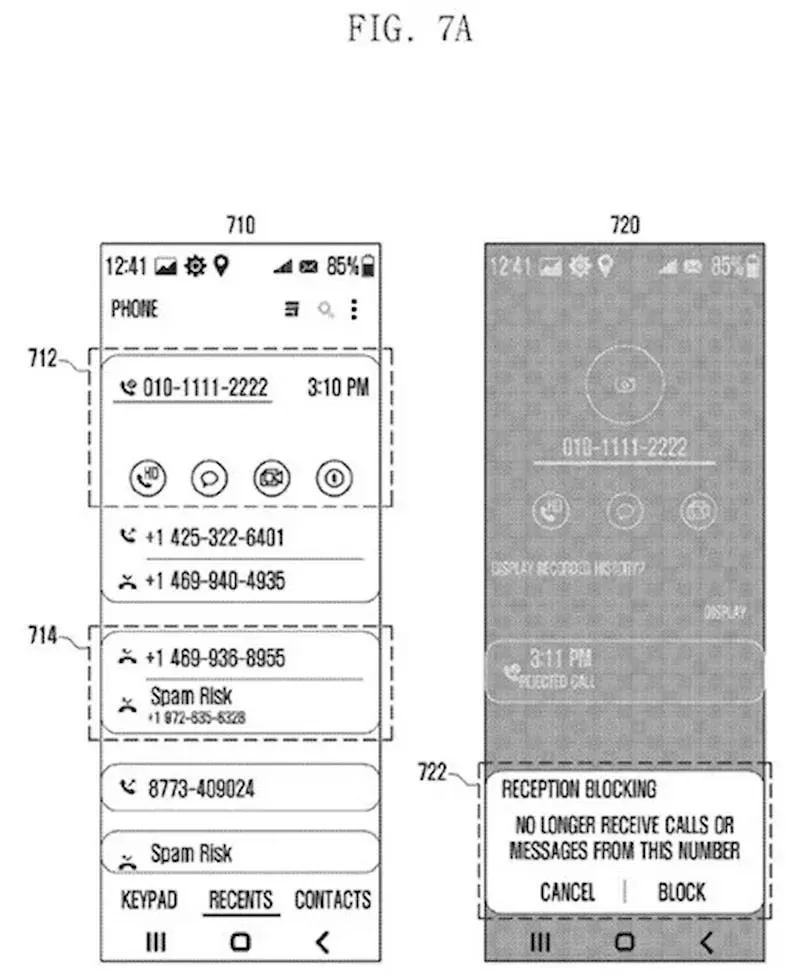 Engellenen numaraların çağrı öncesinde reddedilmesini gösteren patent çizimi
