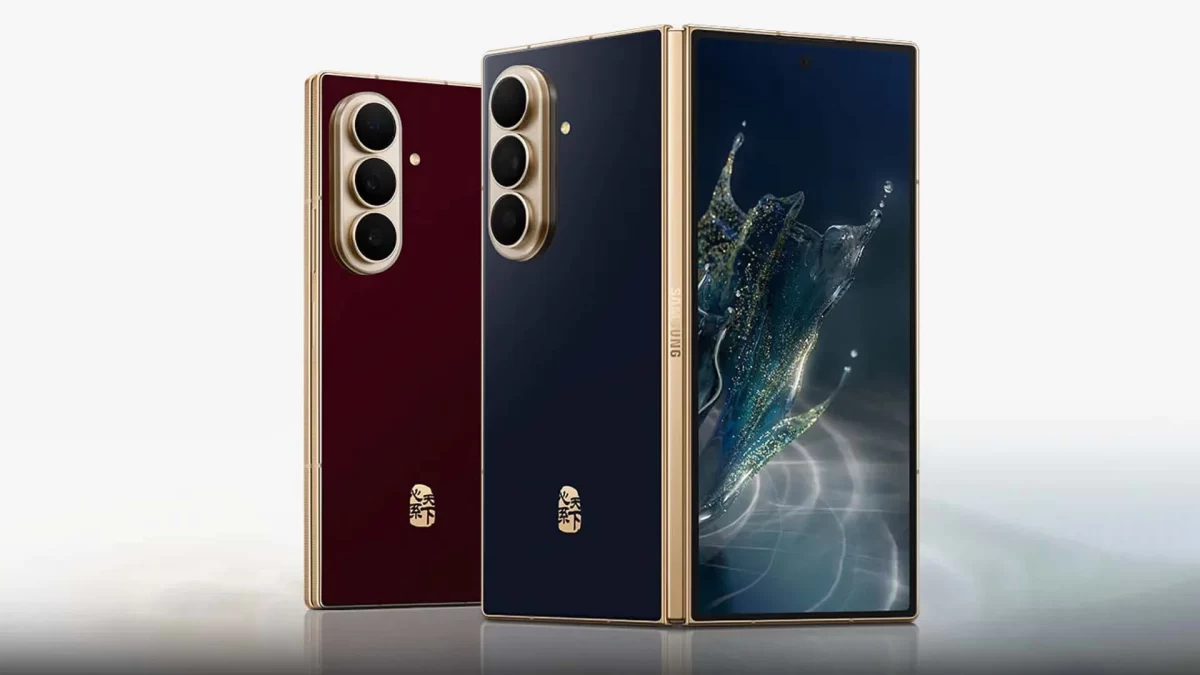 Samsung W27 katlanabilir telefonun bordo ve lacivert renk seçenekleri