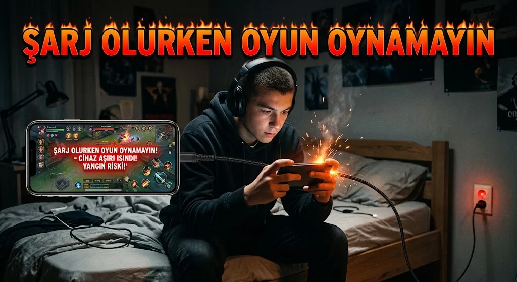 Şarj olurken telefonunda oyun oynayan kişi