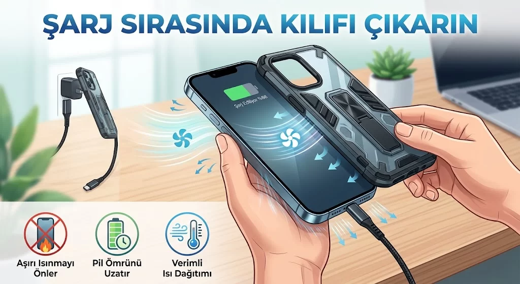 Şarj kablosuna bağlı telefondan kılıf çıkarılması