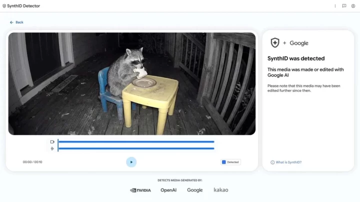 SynthID Detector ekranında bir videonun yapay zekâyla düzenlendiğini bildiren sonuç