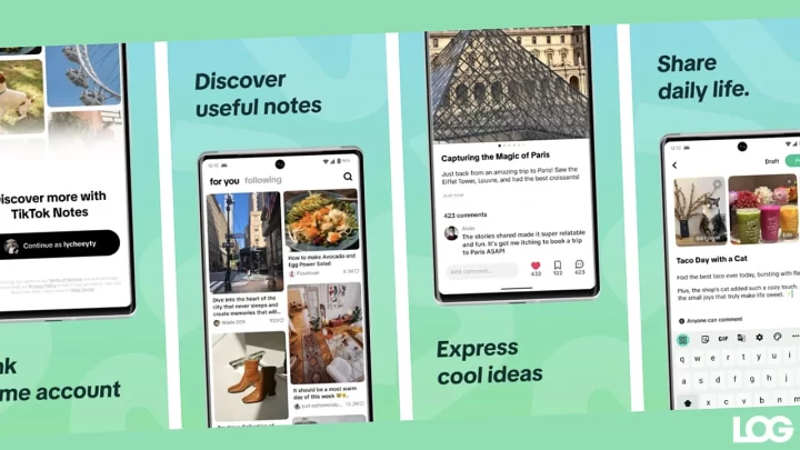 Siyah zemin üzerinde turkuaz ve yeşil renkli TikTok Notes uygulama simgesi