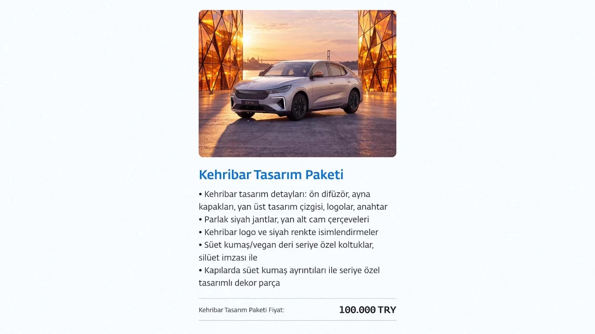 Kehribar tasarım paketini taşıyan Togg T10F 4More