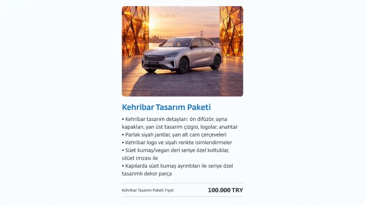 Kehribar tasarım paketini taşıyan Togg T10F 4More