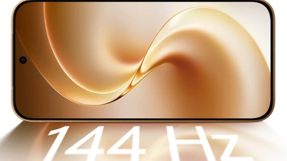 Vivo V80’in ekranda altın tonlarında duvar kâğıdı ve 144 Hz yenileme hızı vurgusu görülen ön yüzü