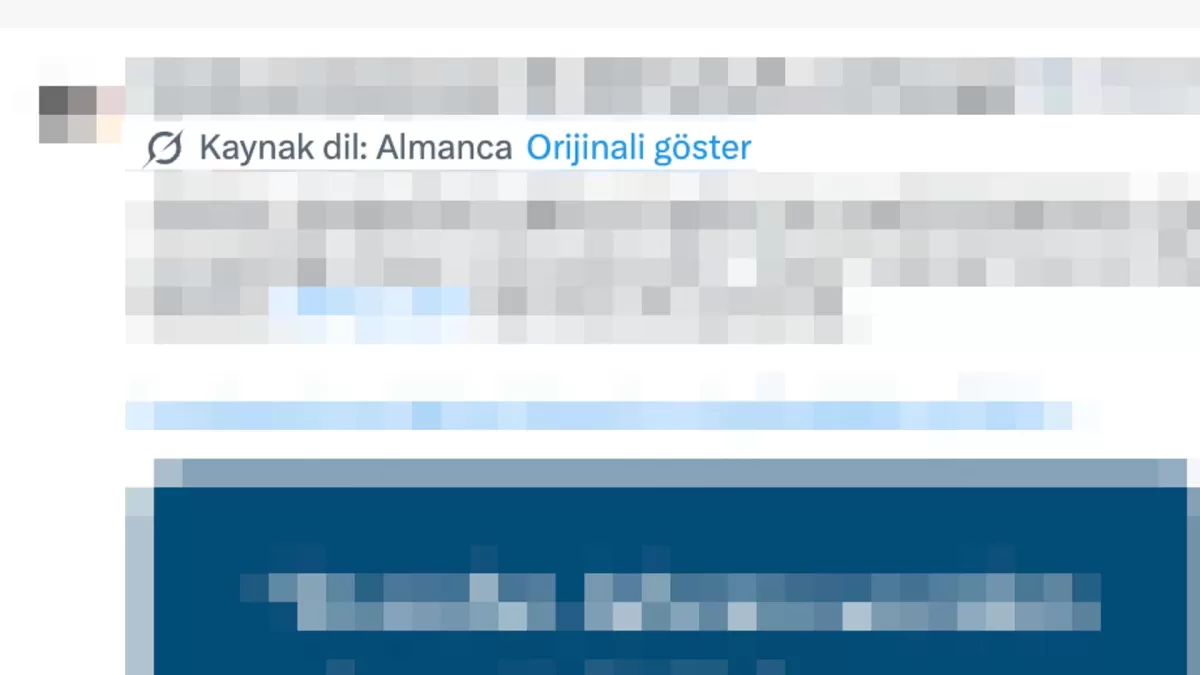 X paylaşımında Almanca kaynak dil bilgisi ve “Orijinali göster” seçeneği