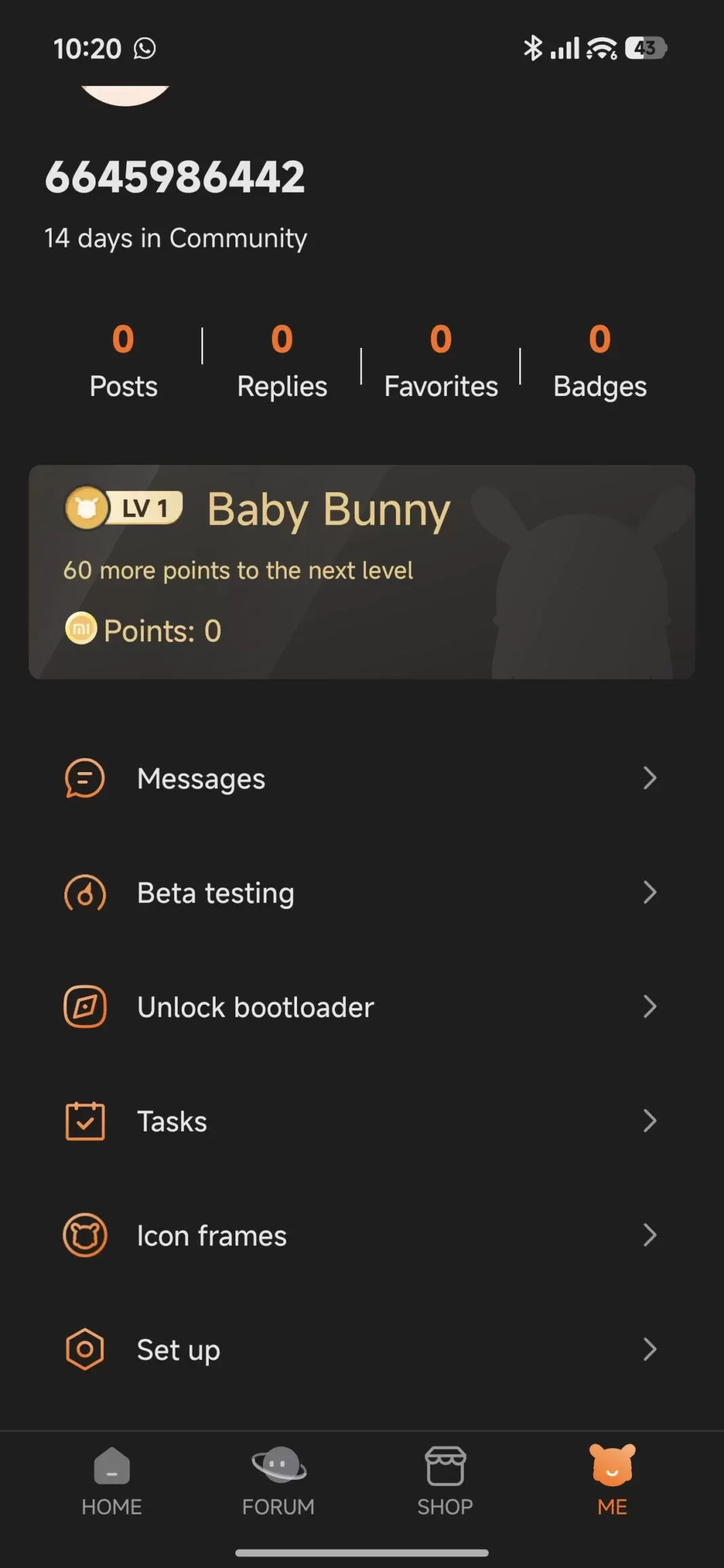 Xiaomi telefonda hesap ve Bootloader açma seçeneklerinin bulunduğu profil menüsü