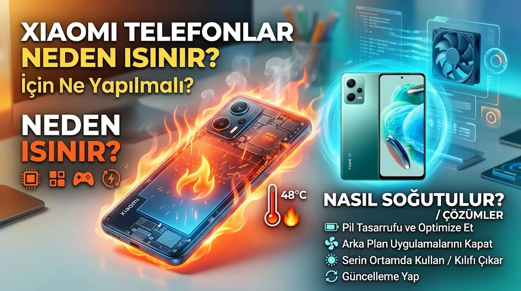 Xiaomi telefonların ısınma nedenleri ve serin tutma önerilerini anlatan görsel