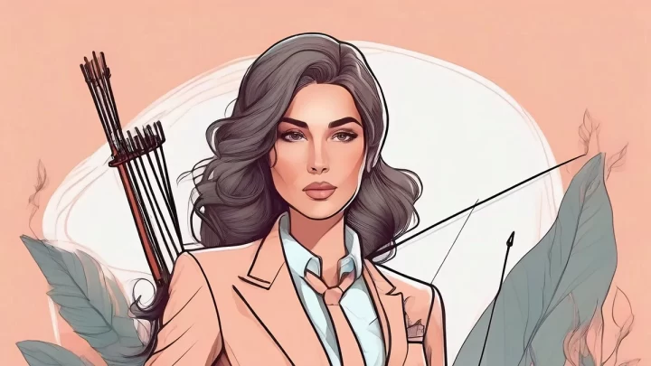 Yay burcu simgesini taşıyan astroloji kartı ve yıldız temalı arka plan