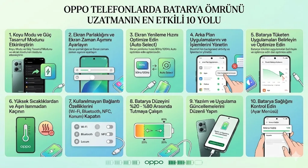 Oppo telefonlarda batarya ömrünü uzatmanın en etkili 10 yolu OP